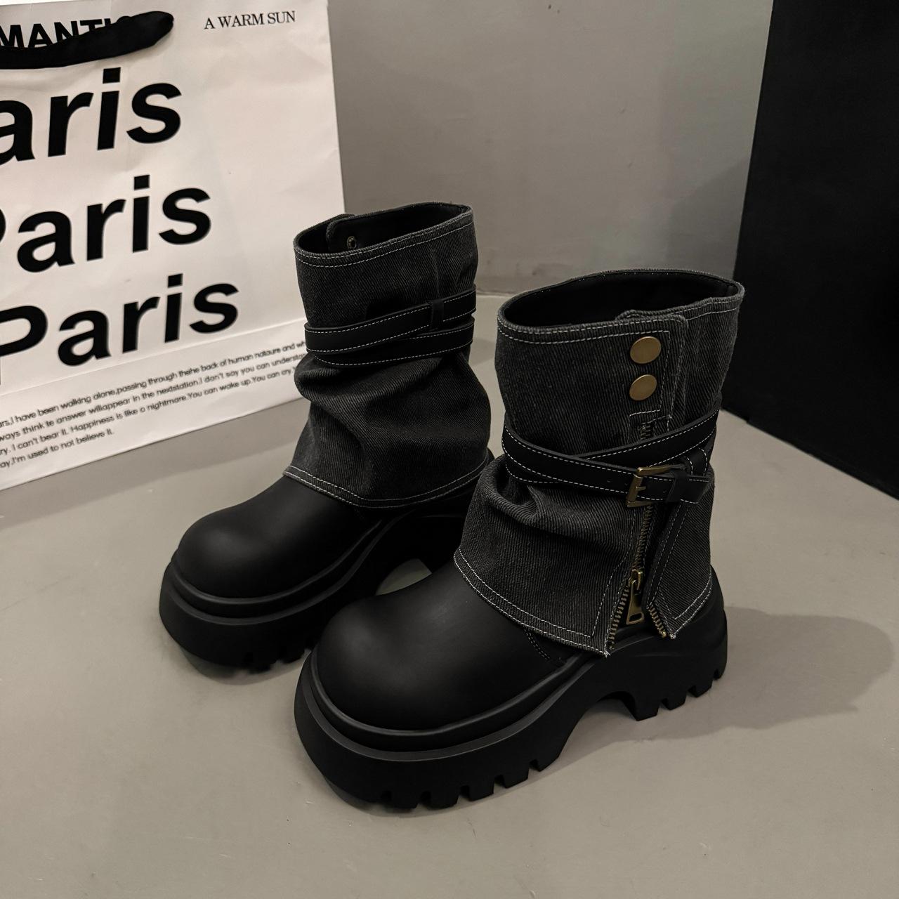 

Height-increasing thick-soled British style Martin boots women s 2025 new autumn small trouser boots, thin cigarette tube short boots 40 чорний