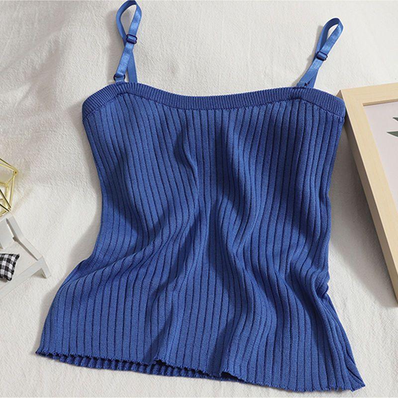 Summer Wear Versatile and Slim Fitting Camisole Top with Solid Color and Simple Knit Vest Inside