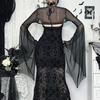 Halloween Gothic Mesh Smock Women Vintage Streetwear Witch See Through Bat Sleeve Crop Blouse Sexy Cosplay Clothes Femme