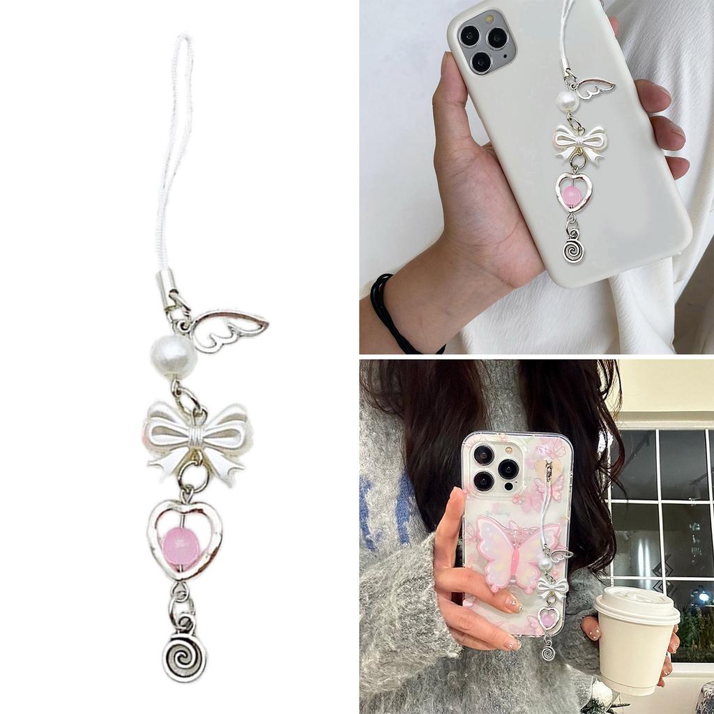 Cute Heart Keychain Pendant for Girls Phone Charm with Butterfly and Love Keyring Key Chain Bag Accessory