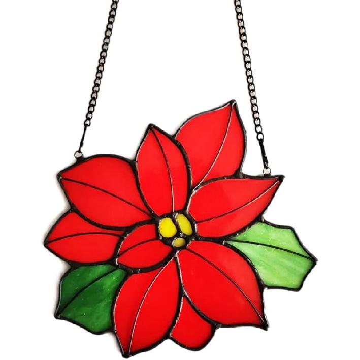 Stained Glass Lotus Flower Window Hanging Sun Catcher Holiday Decoration Window Panels Birthday Gifts for mom,Woman and Friends (Pink)