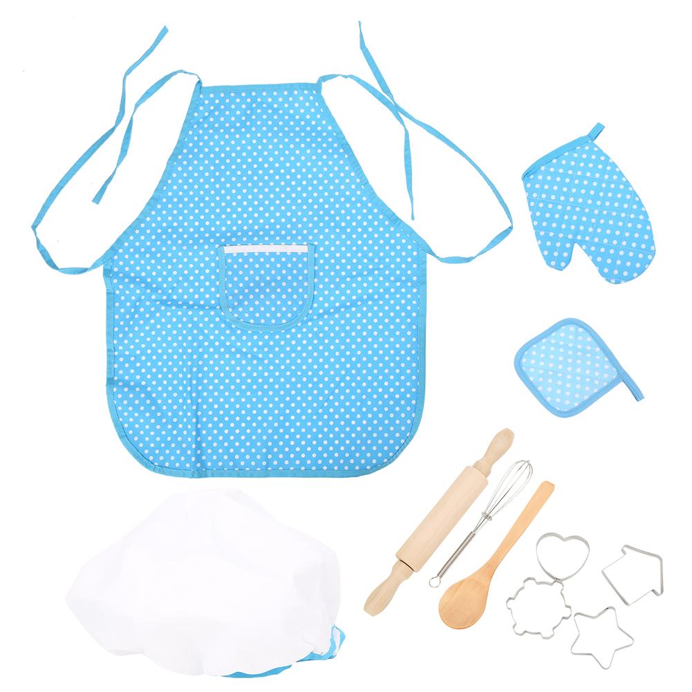 11pcs Cake Baking Role Play Set Kids Kitchen Costume Apron Chef Hat Cooking Mitt Cookie Cutters