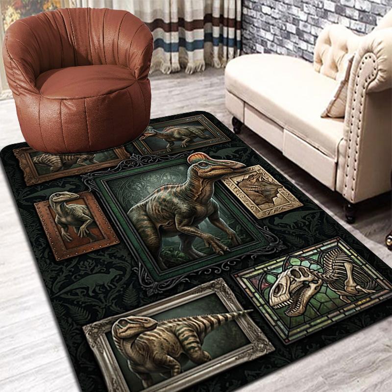 Dinosaur Art Gallery Pattern Rug Floor Mat for Living Room or Bedroom Soft and Comfortable Carpet a Gift for Birthday and Holiday.