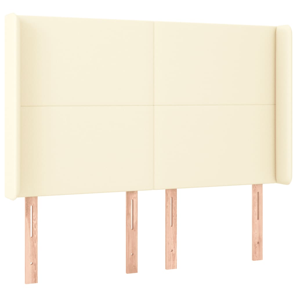 Zagłówek Do Łóżka Z Led Kremowy 147X16X118/128Cm Sztuczna Skóra