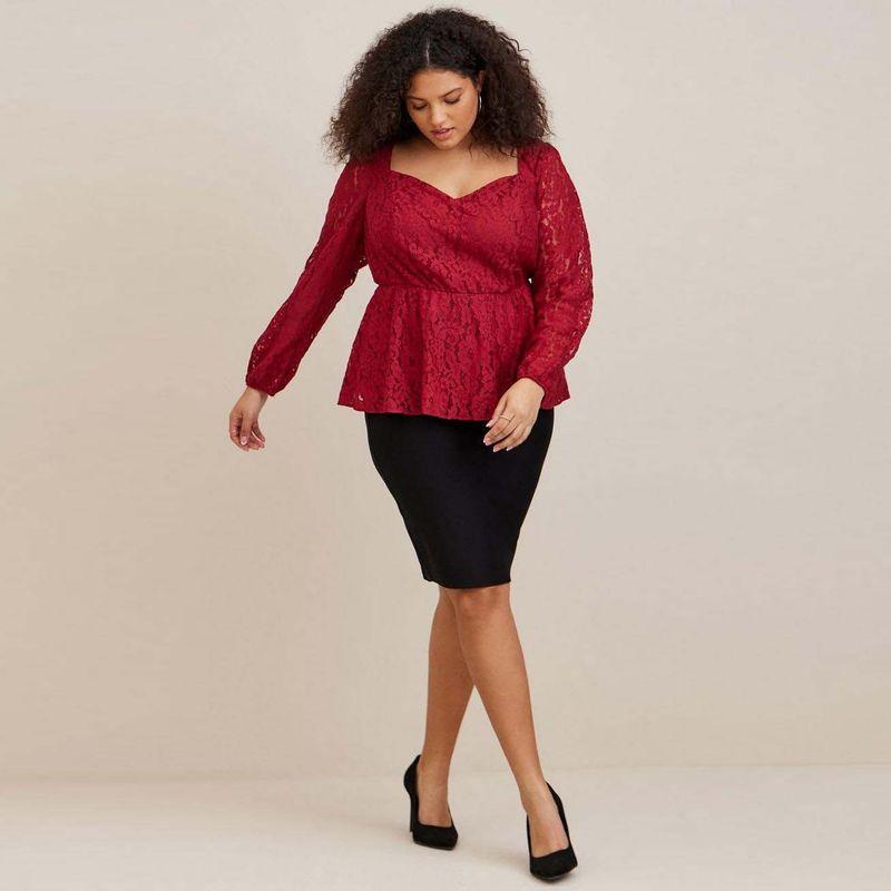 

Plus Size Ladies Belly Covering Summer French Style Shirt Long Sleeve Top Red 3