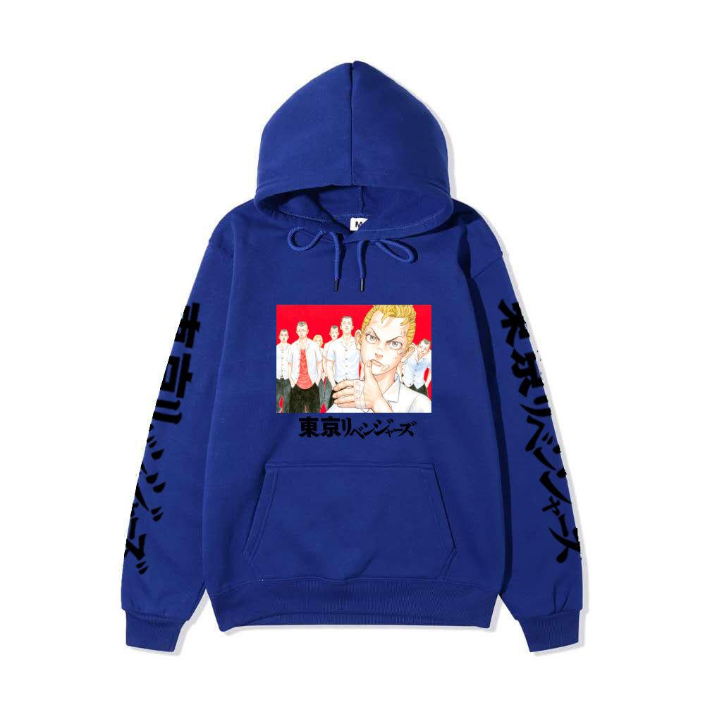 Tokyo Revengers Anime Pullover Hoodie, Takemichi Group Character Print Long Sleeve Sweatshirt Unisex Street Hoodie with Japanese Sleeve Letter