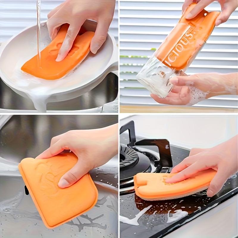 6-Piece Set of Orange Dishwashing Sponges, Double-Sided Kitchen Cleaning Pads, Quick-Drying and Stain-Removing Cleaning Wipes