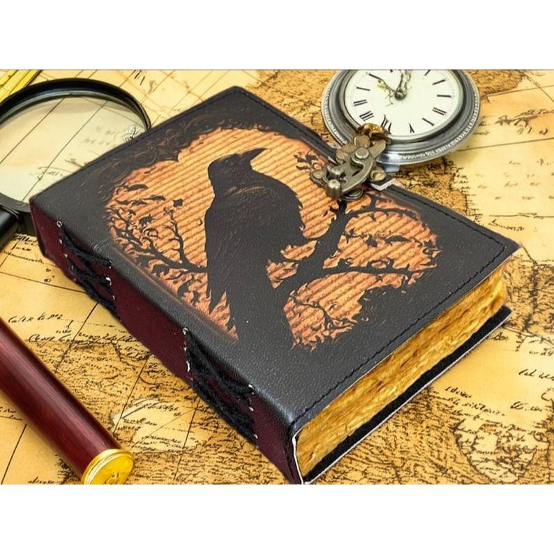 Raven Leather Grimoire •  Book of Shadows • Spell book Journal • Witchcraft Gift