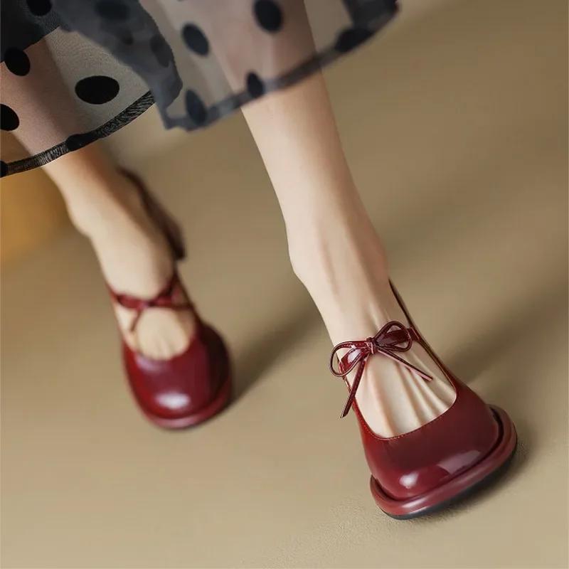 Red Heels  2024 Spring New Round Toe  Pumps Comfortable Chunky Heel  Jane Shoes Simple Elegant Lady Formal