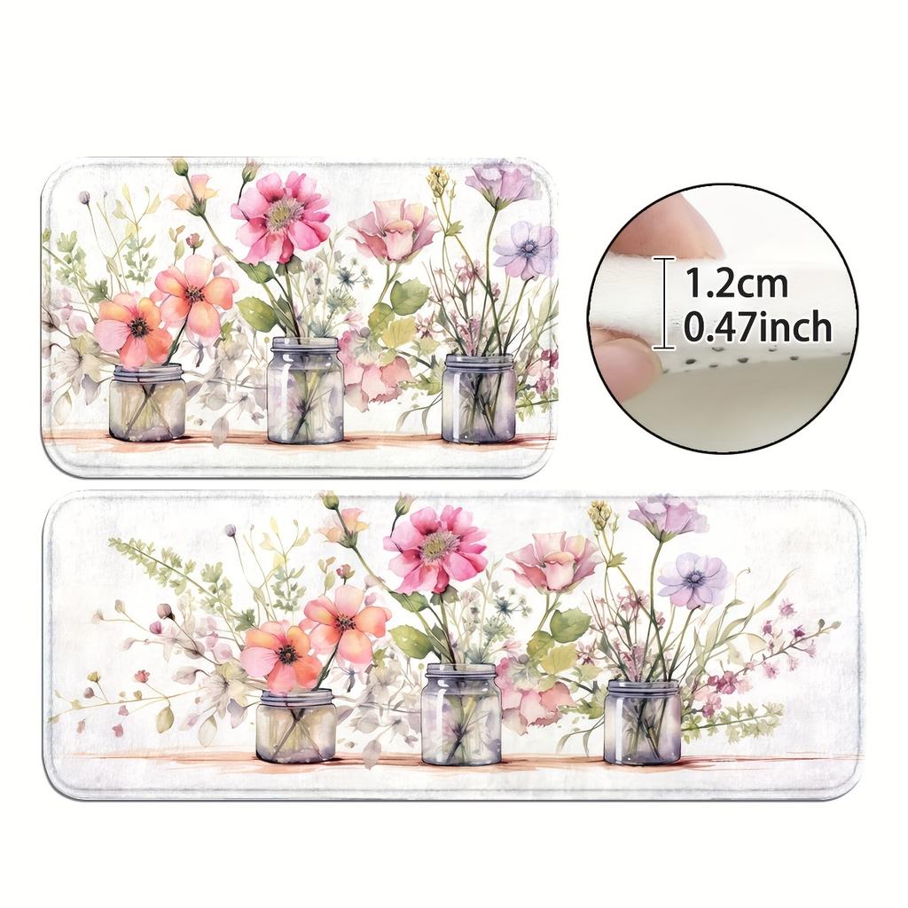 1 tapis de cuisine anti-fatigue à imprimé floral, imperméable, antidérapant, épais, rembourré, très résistant, confortable, pour la cuisine