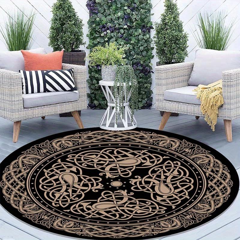 Keltisches Knoten Magisches Symbol Runder Teppich Schwarz Gold Flanell Teppich Mystische Dekoration Für Schlafzimmer Arbeitszimmer Spirituelles Zuhause Akzentstück