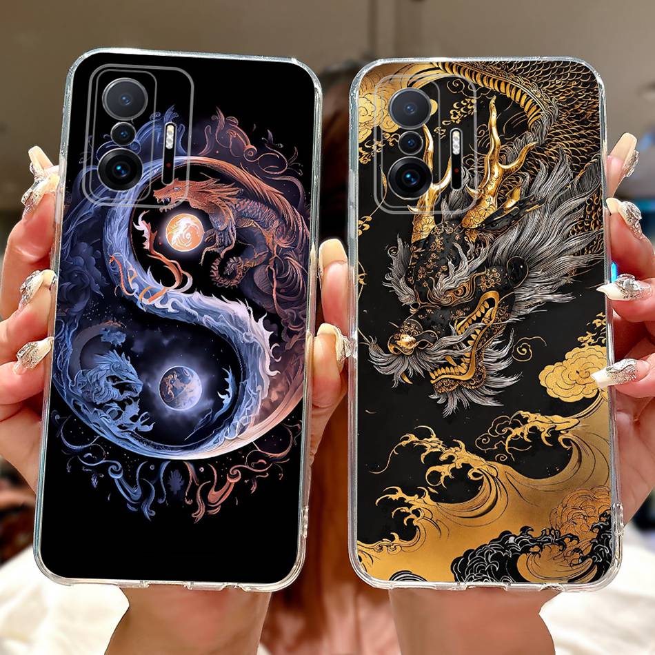 For Xiaomi 11T Pro Mi11T Cool Dragon Tiger Painted Phone Case For Xiaomi Mi 11T 11TPro 5G Soft Silicone TPU Cases