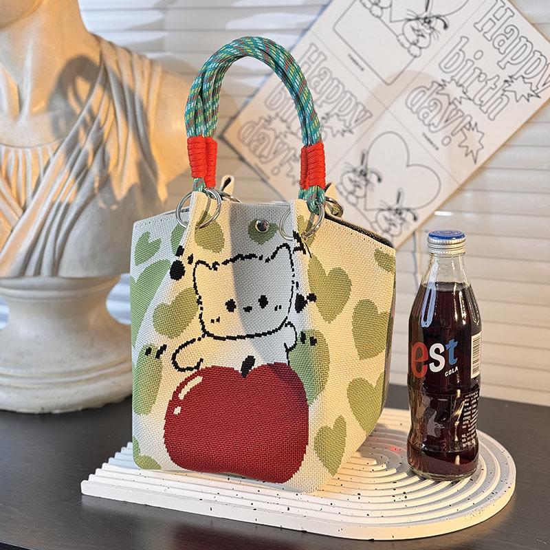 Handtasche mit großer Kapazität im japanischen und koreanischen Strickstil - Tragbare, pendlerfreundliche Tragetasche mit einem kleinen quadratischen Design für diverse Gegenstände