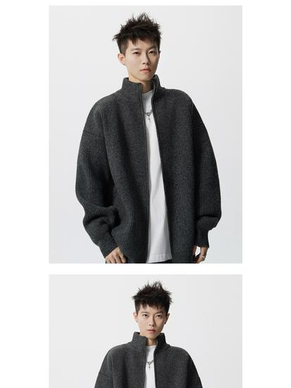 Men's Retro Stand Collar Zipper Cardigan - Trendy Autumn Knitwear Jacket
