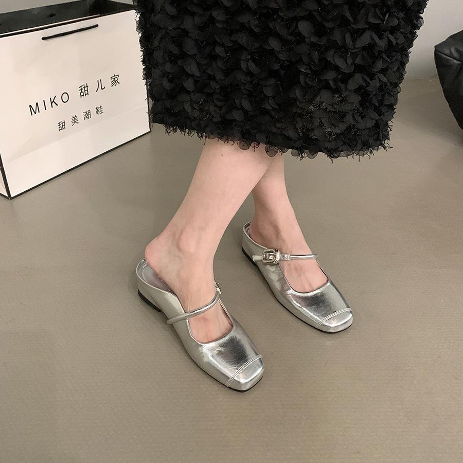 Inner height-increasing silver niche single shoes women's summer new Korean version of French fairy style thick-soled heightening bag head half slippe