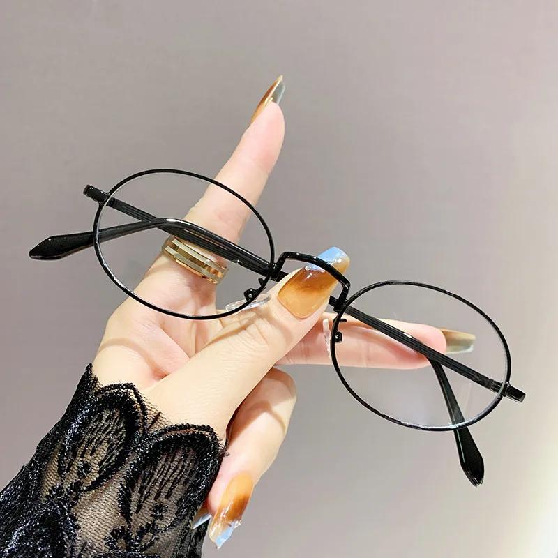Men Women Trendy Finished Myopia Glasses Unisex Small Round Frame Eyewear Vintage Fashion Blue Light Blocking Eyeglasses 0-4.0