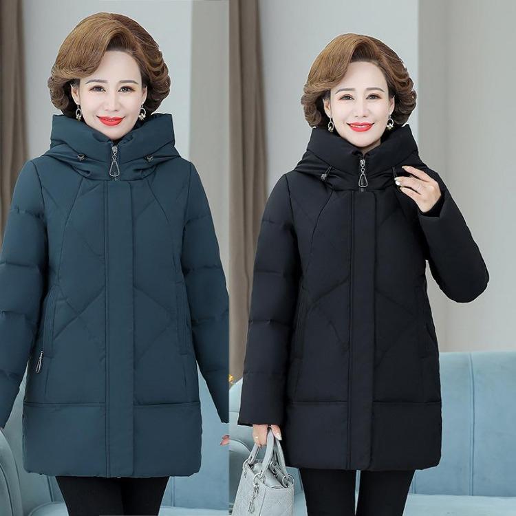 New Middle-Aged and Elderly Women Mid Length Down Jacket Slim Fit Thickened Warm Winter Coat Mothers Clothing