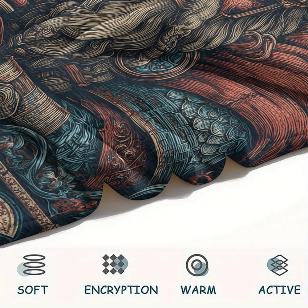 Viking Warrior  Print Flannel Blanket, High quality Comfortable for All Seasons, Home Decor, Warmth and Comfort