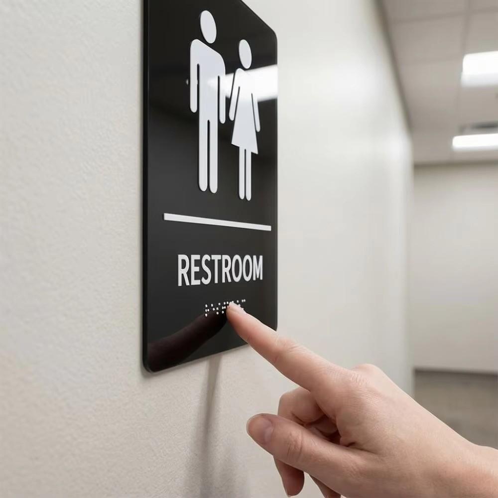 Acrylic Restroom Guide Self Adhesive Washroom Door Sign Creative Braille Restroom Sign  School