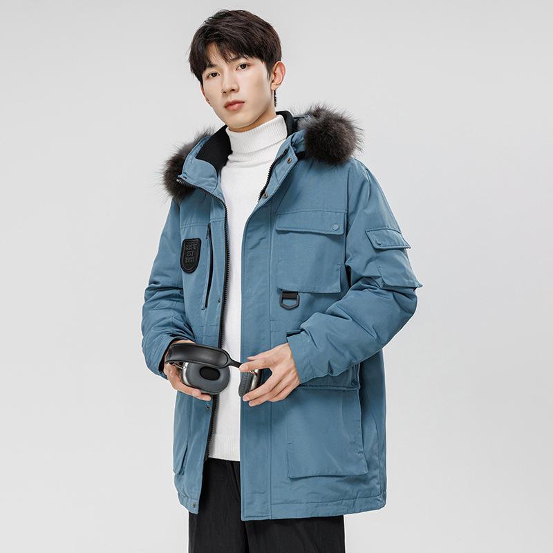 Para narzędziowa Modna kurtka puchowa Duży kołnierz z futra Kurtka z kapturem Męska Nowa Zimowa Ciepła 90 Biały puch kaczy Pie pokonać