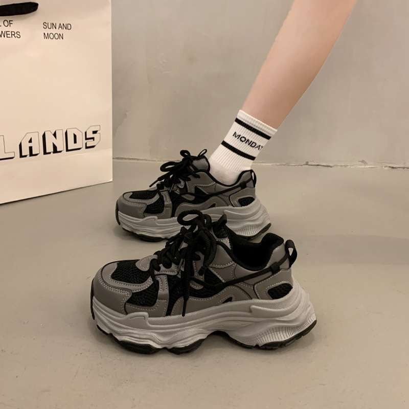 Muffin Thick-soled Dad Shoes for Women's Summer Small People Increase In Height, New Mesh Breathable Casual Sports Shoes