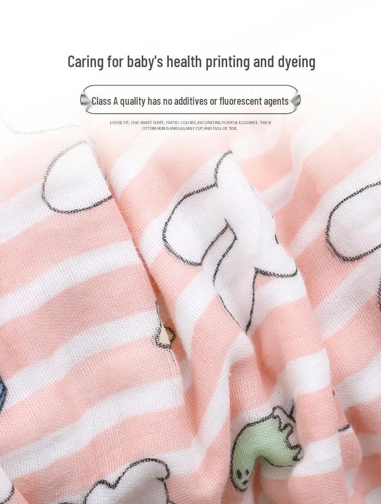 High-Density Cotton Newborn Bath Towel - Six-Layer Gauze, Printed Design, for Infants & Kids