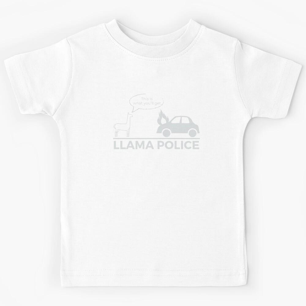 Llama Police Funny Radiohead OK Computer Pun (Dark BG) Kids T-Shirt 170