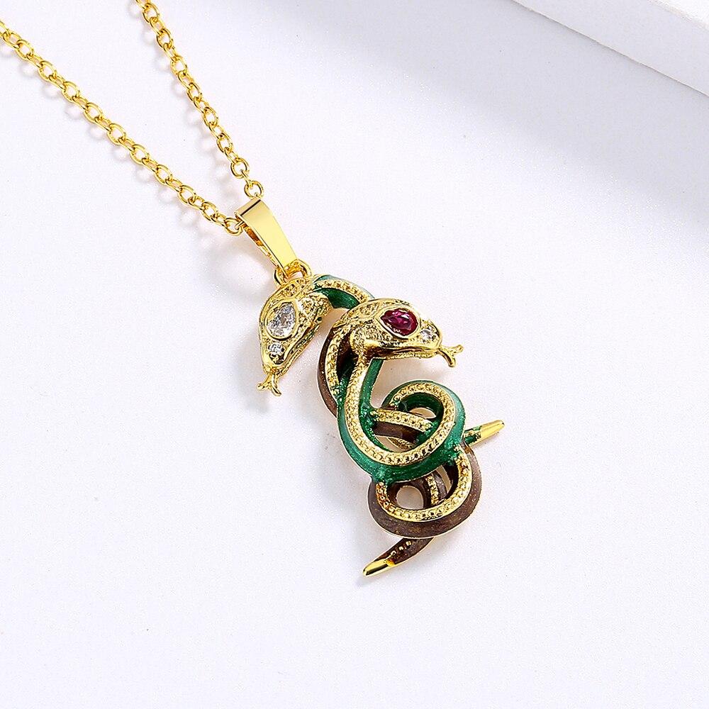 Colgante de circonita serpentina creativa de estilo moderno, colgante de serpiente doble, collar de mujer, diseño de moda, regalo de fiesta, joyería