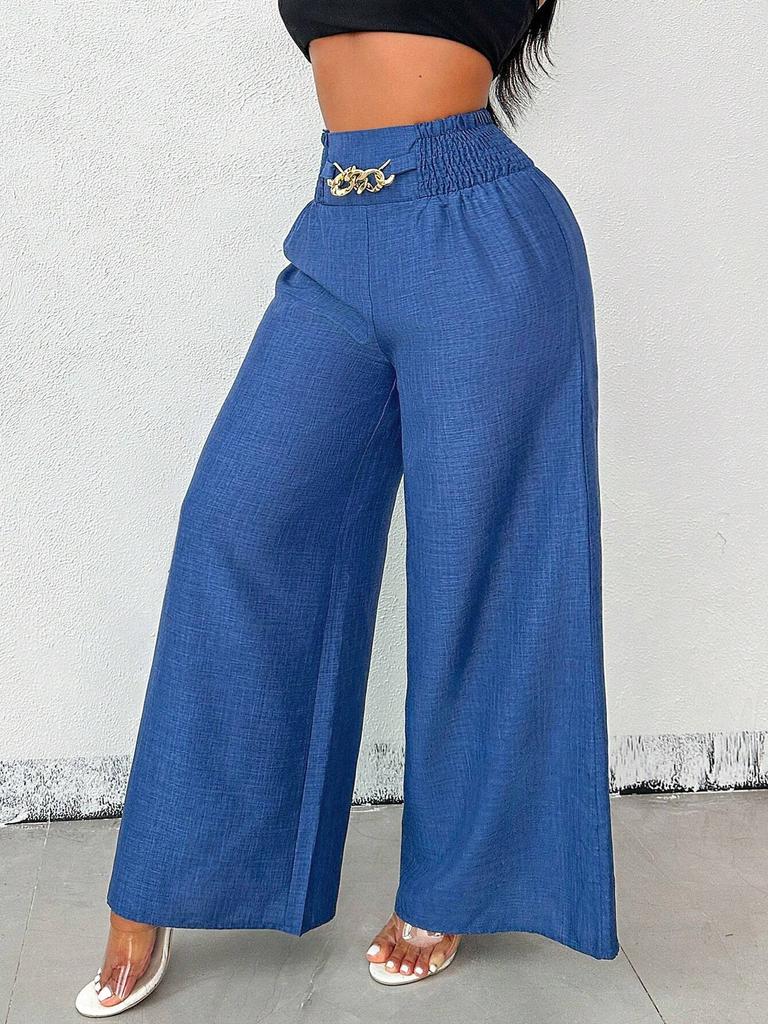 Women's Pleated Wide Leg Pants with Metal Fasteners Multi Color Casual Trousers