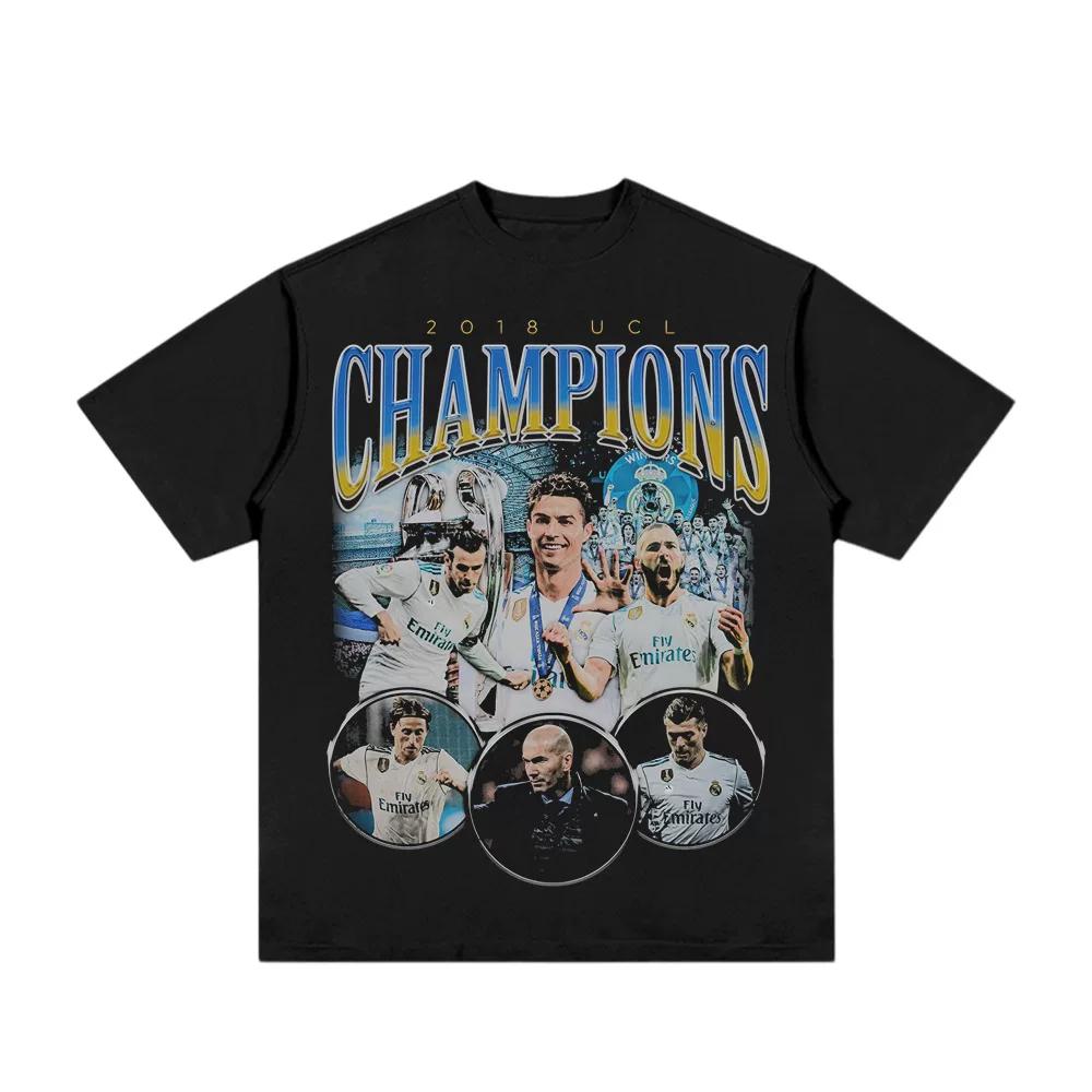 

2018 Лига Чемпионов УЕФА Футболка Чемпиона Для Мужчин Женщин Оверсайз Хлопок Короткий Рукав Принт Празднование Команды Наряд Исторической Победы Топ S