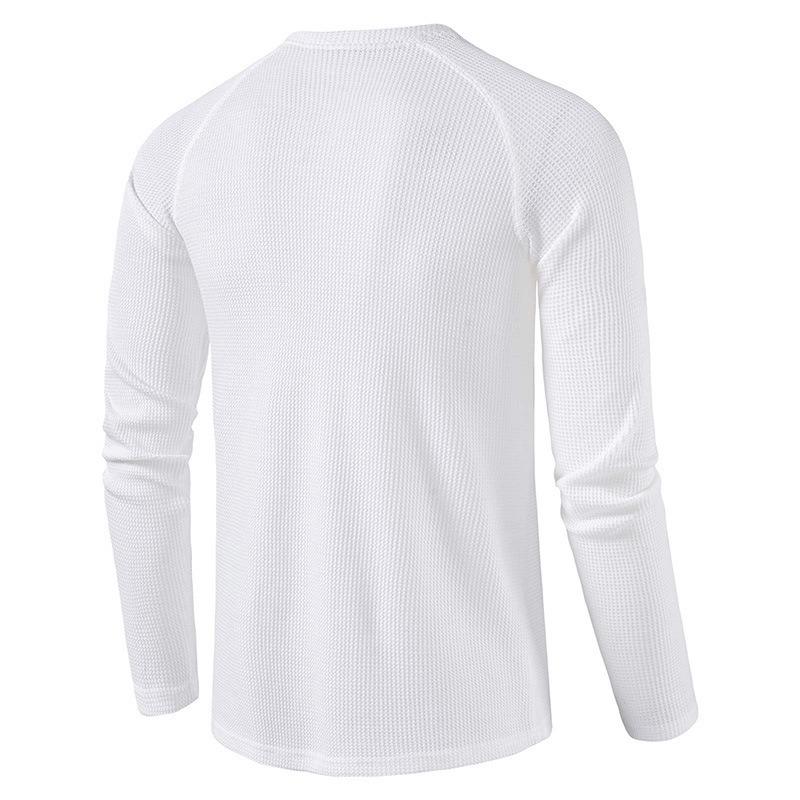 Men's Waffle Knit Henley Long Sleeve T-Shirt.