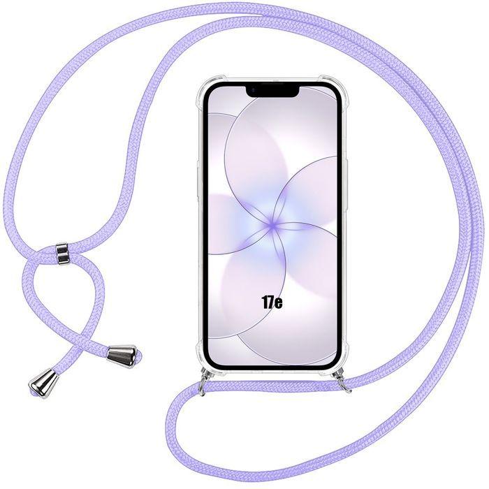 Coque pour iPhone 17e, Protection Silicone Antichoc Transparent avec Cordon Réglable Violet violet