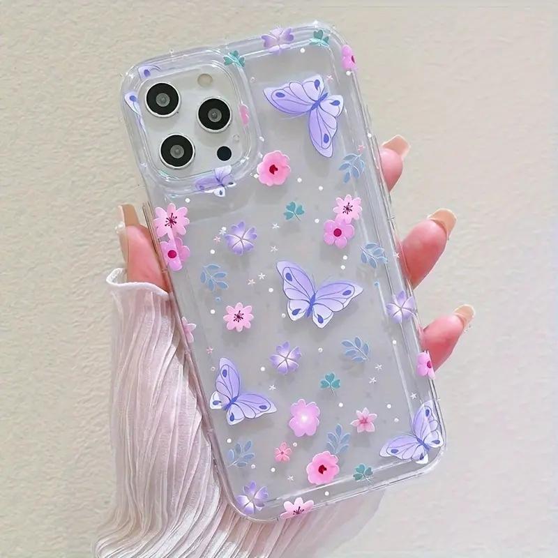 Flower Printed Simple Transparent Phone Case For iPhone 17 16 15 14 13 12 11 Mini Pro Max X XR 8 7 Plus SE 2 Soft Back Cover