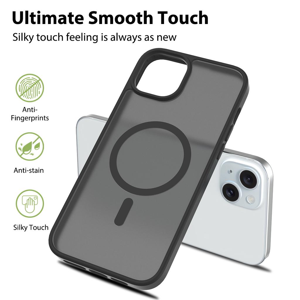 Matte Semi-Transparent Soft Edge Hybrid TPU PC Magnetic Shockproof Frosting Phone Case for 15 Plus