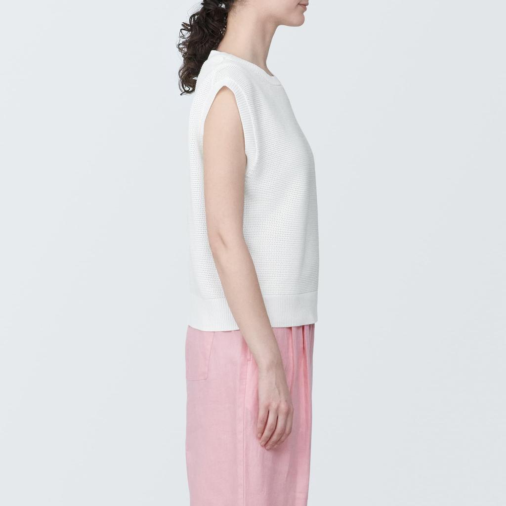 MUJI Strong Twist Mesh French Sleeve XL Women's Sweater, BA1OJA4S, White, Women's