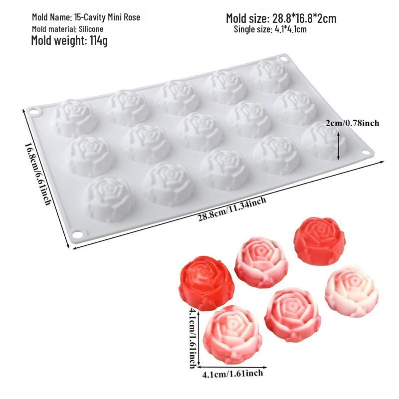 15-Cavity Rose Flower Silicone Baking Mold