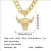 Three-dimensional Diamond-set Bull's Head Pendant Cuban Chain Big Gold Chain, European and American Hip Hop Cool Punk Hipster Wear Necklace