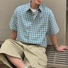 Summer Stylish Short Sleeve Shirt Men's Streetwear Vintage Button Up Turn Down Collar Shirts Trendy Men Plaid Printed