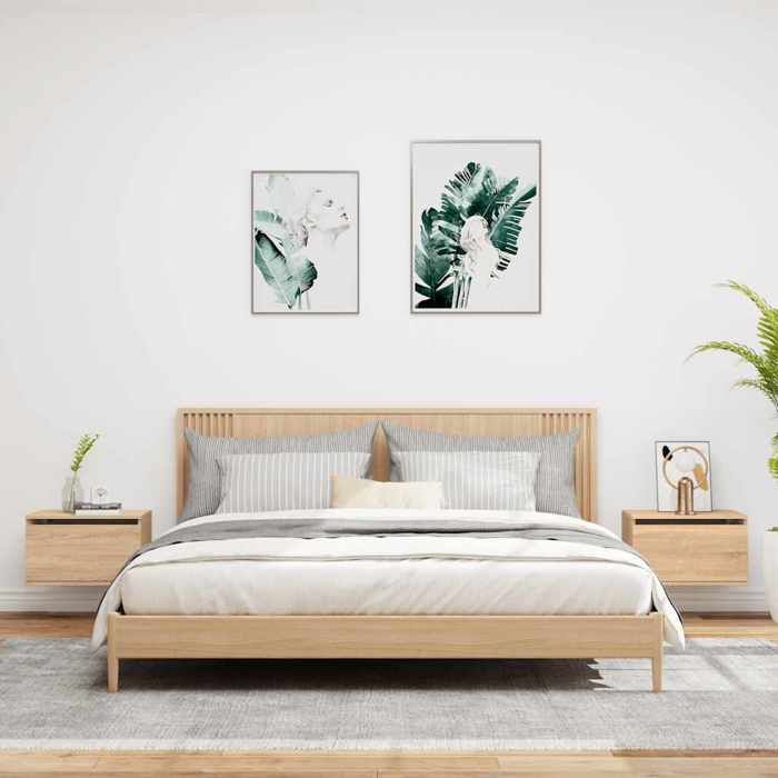 Wall-mounted Bedside Table - Maison Exclusive - Sonoma Oak - Integrated RGB LED - Set of 2