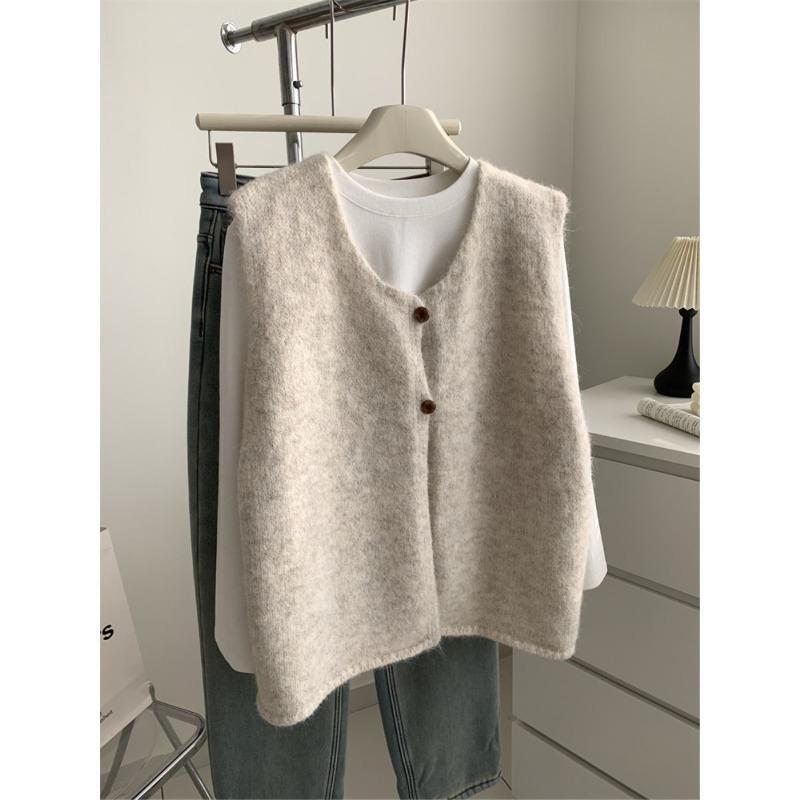 Woman Sweater Vest Sleeveless Retro Preppy Style Autumn Knitwears Waistcoat Outerwears Oversized Coats Winter Sweater Jumpers