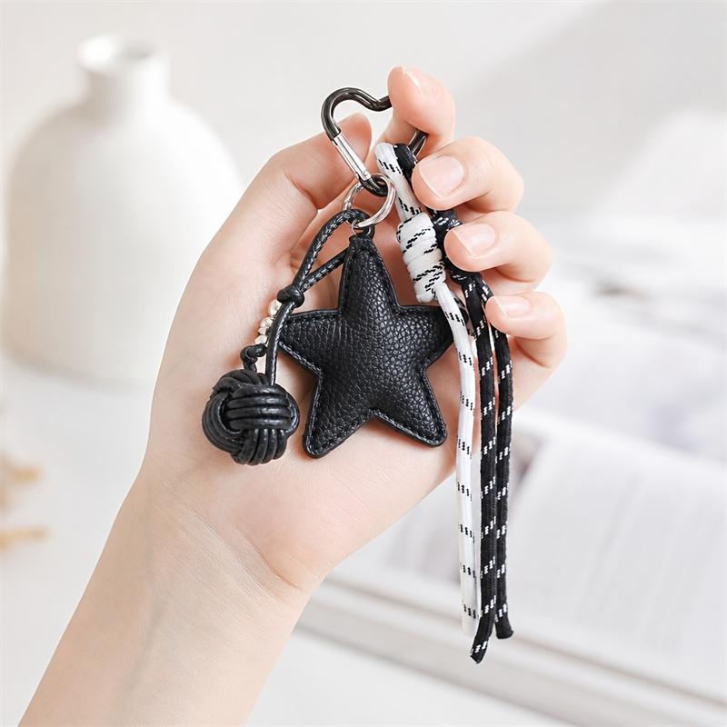 Bag Charm PU Leather Five Pointed Star Bag Pendant Woven Rope -Lost Leather Star Girl Sporty