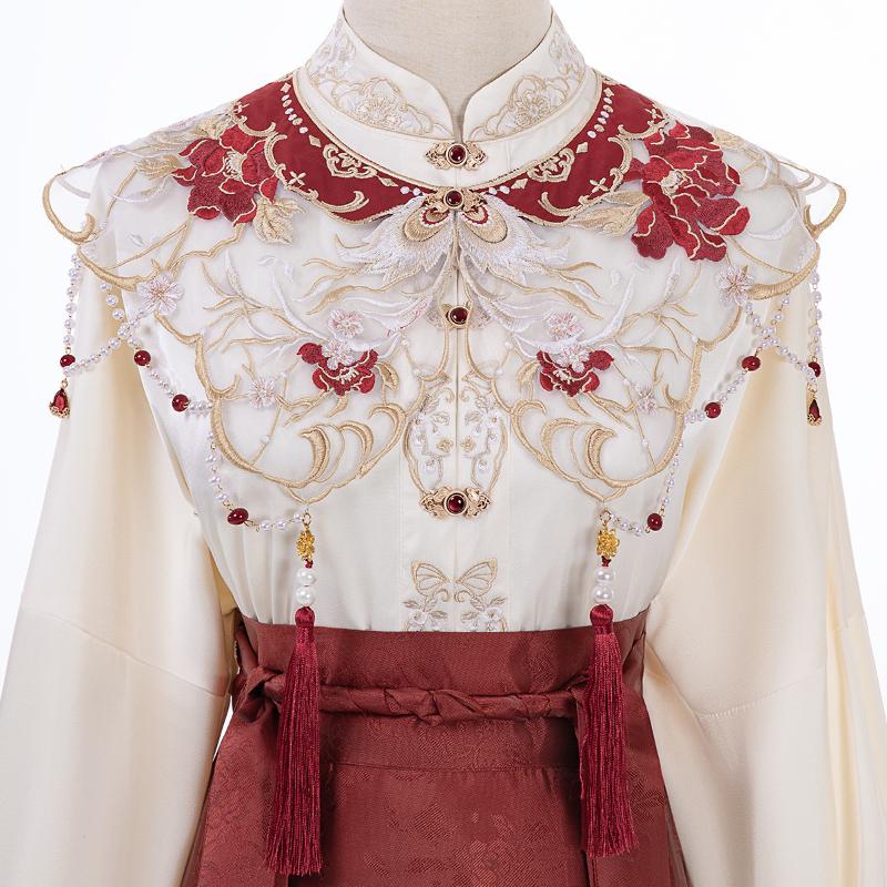 Yimengge Original Fengming Qu Hanfu Three-piece Set Women Chinese Style Improved Han Element Blouse Cloud Shoulder Horse Skirt Suit