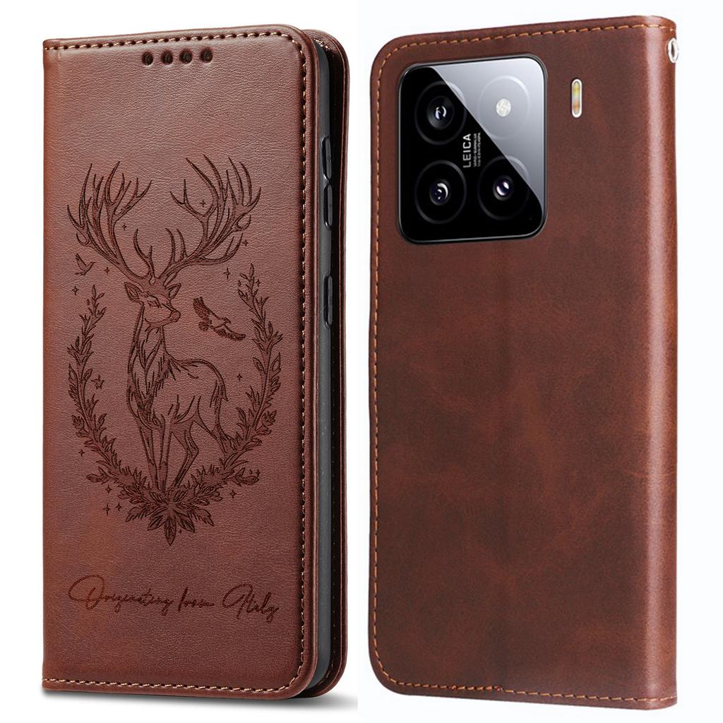 For Xiaomi 15 Stand Case Lucky Deer Imprinted Magnetic Closure Leather Wallet Phone Cover