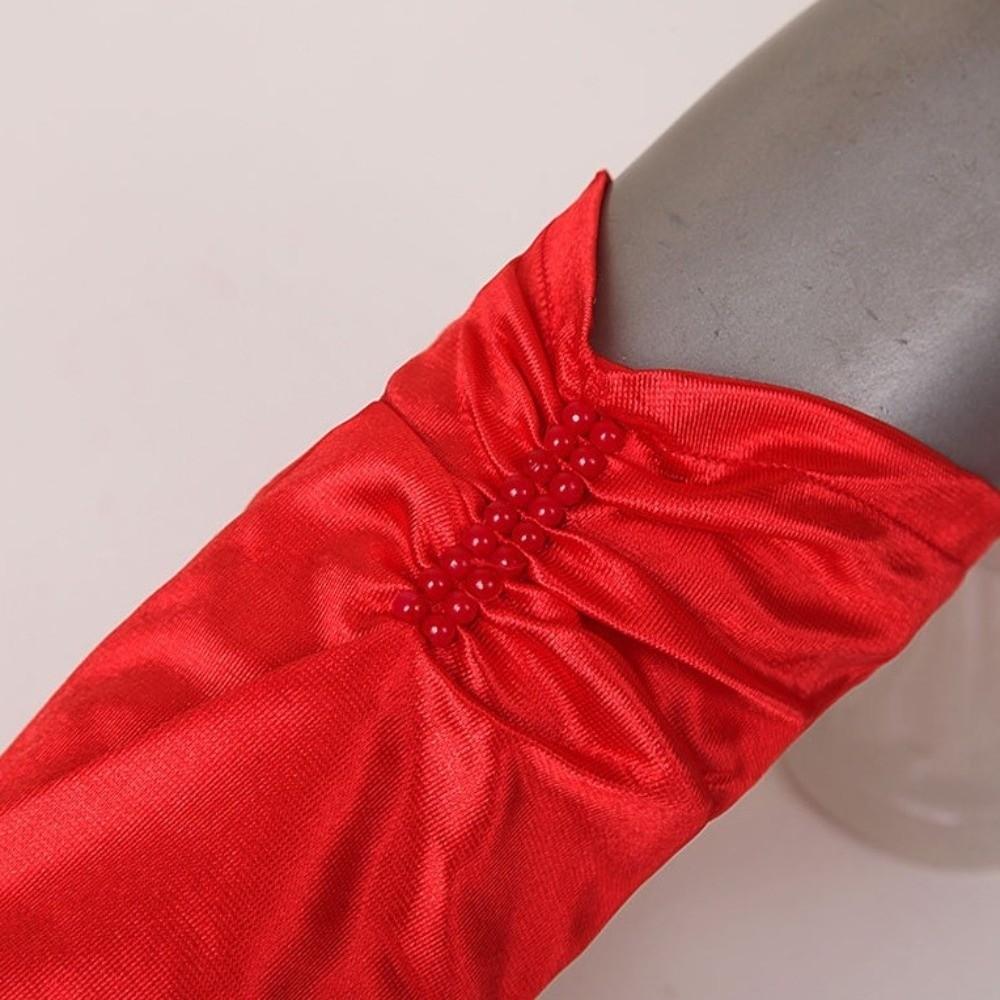 Elegant Wedding Gloves Full Finger Satin Gloves Sunscreen Beaded Bridal Gloves  Wedding