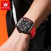 OLEVS Mens Watch Fashion Silicone Strap Tonneau Chronograph Quartz Watch Waterproof Luminous Sports Date Watches Gifts