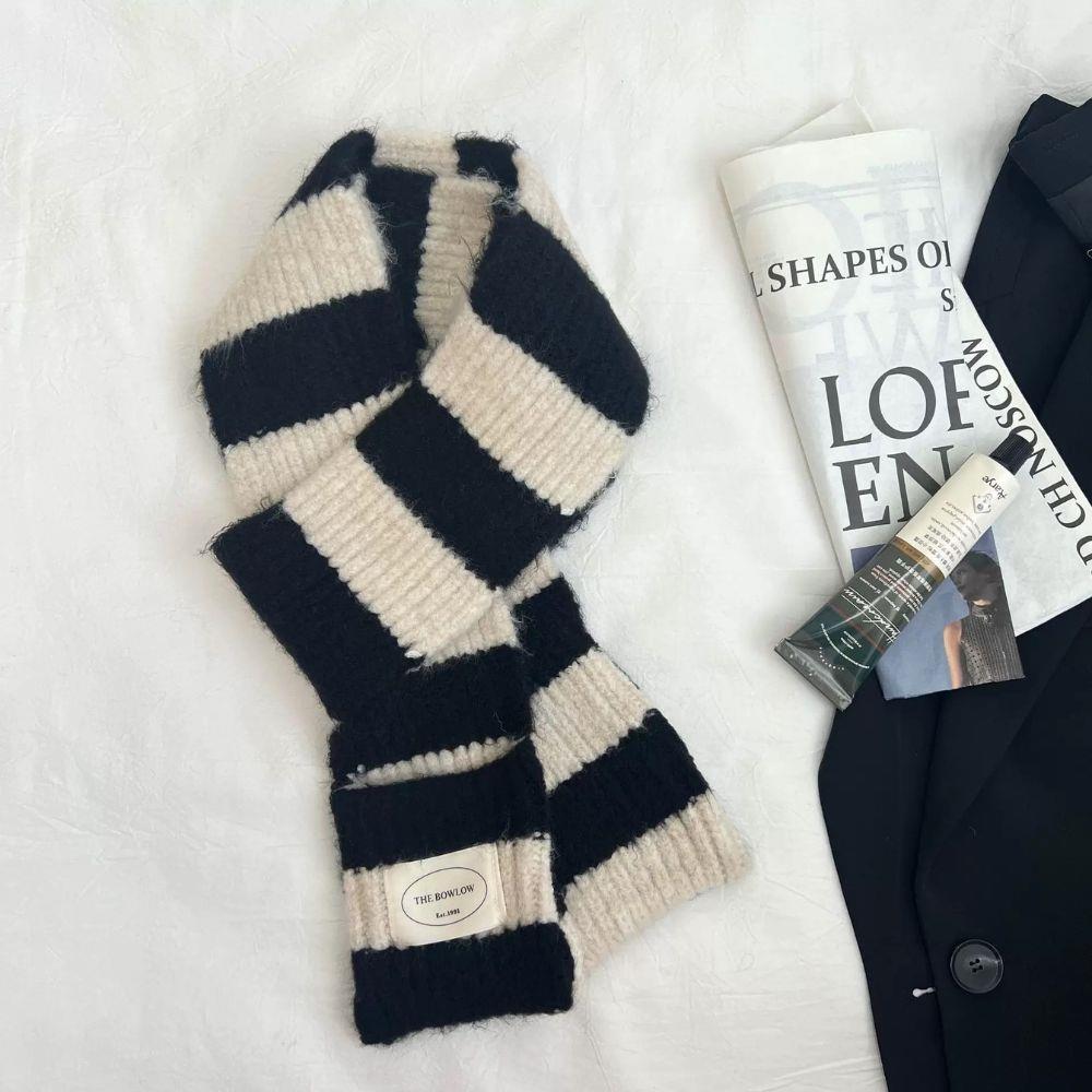 Hot  Women Knitted Wool Scarf Warm Splicing Contrasting Striped Neck Scarves Femme Small Narrow Woman Harajuku Neck Warmer