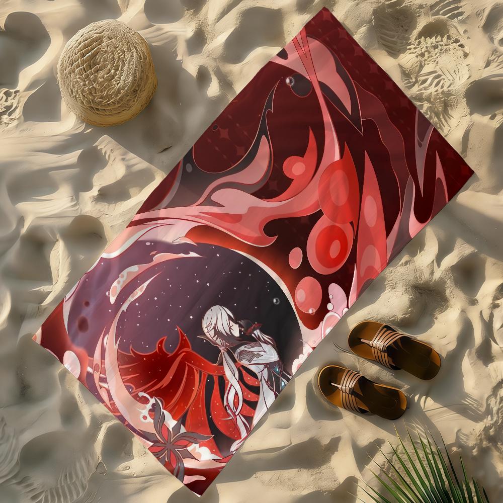 Game Arlecchino Genshin Impact Towel Soft Lightweight Anti-Sand Large Beach Towel Quick-Drying Bath Sports Family