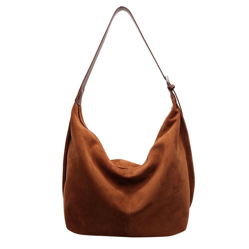 Suede Bag Women's Bag Winter New Popular Solid Color Shoulder Messenger Bag Casual Large Capacity Commuter Tote Bag