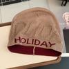 Vintage Letter Beanie Hat Hollow Knitted Pullover Hat Fashion Sequin Knitted Hat  Winter