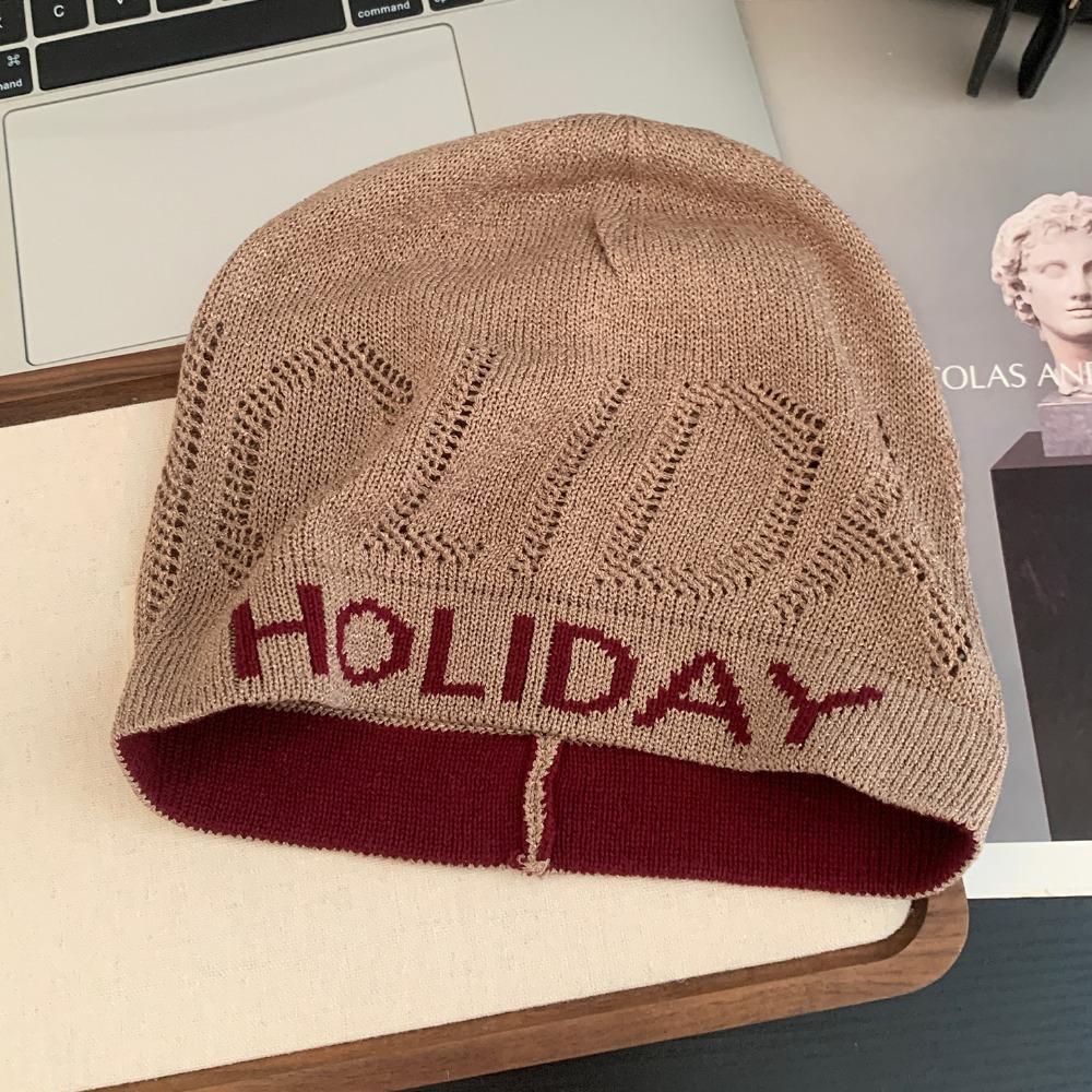 Vintage Letter Beanie Hat Hollow Knitted Pullover Hat Fashion Sequin Knitted Hat  Winter